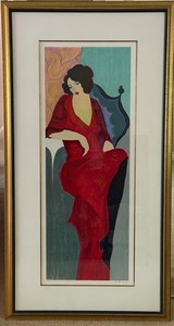 Itzchak Tarkay Lady in Red III Hand-Signed Serigraph - Framed