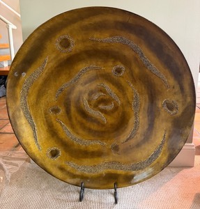 Oversized Bronze-Tone Abstract Decorative Art Platter With Stand - 36 in