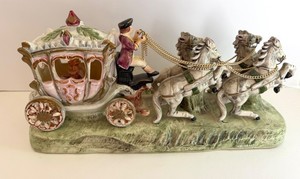 Vintage Capodimonte Porcelain Horse-Drawn Carriage Figurine With Floral Details