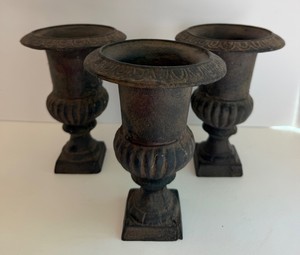 Metal Urn Planters With Pedestal Bases, 8in Tall (Lot of 3)