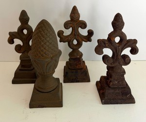 Cast Iron Decorative Finials - Fleur-de-Lis & Acorn (Lot of 4)