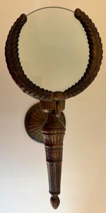 Wall-Hanging Candle Magnifier Mirror - Carved Leaf Frame, 8.5 X 6 X 15 in