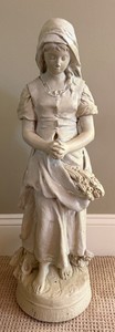 Girl With Flower Basket Statue - 28in Cement - HEAVY