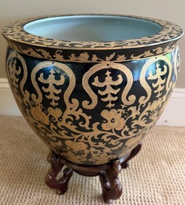 Chinese-Style Decorative Footed Bowl With Stand - 14 X 11 X 6 in