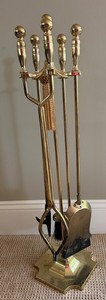 Brass Fireplace Tool Set With Stand - 72 H