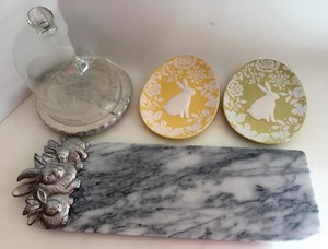 Arthur Court Marble Charcuterie Board & Bunny Decor 4-Piece Mixed Lot