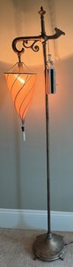 Ornate Bronze-Tone Torchiere Floor Lamp With Swirl Shade - 59 in