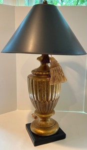Gold-Tone Urn-Form Table Lamp With Black Shade