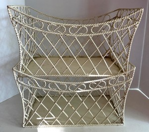 Vintage White Wire Basket Pair 16.5 X 9 X 9 in (Lot of 2)