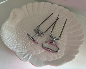 Turkey Platter & Pair of Meat Forks Mixed Lot - 20 X 16 in