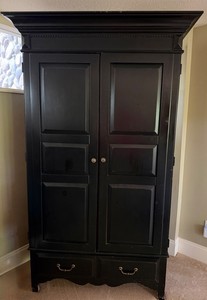 Black-Finished Bar Cabinet With Wine Glass Hangers - 48 X 25 X 78 in