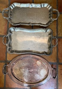Ornate Metal Serving Tray Set With Engraved Designs (Lot of 3)