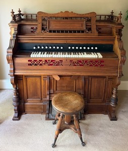 Ornate Victorian Pump Organ With Matching Stool - 56 X 26 X 53 in