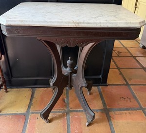 Antique Eastlake Marble-Top Table - 19 X 27 in