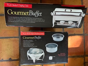 Gourmet Buffet 8 Qt Divided & 4 Qt Roll-Top Chafing Dishes (Lot of 2)