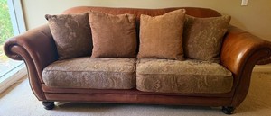 Leather & Fabric Sofa - 94 X 45 X 37 in