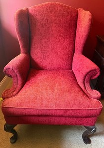 Vintage Red Upholstered Wingback Armchair - 44in H