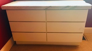 White Six-Drawer Dresser With Marble Top - 50 in