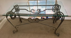 Ornate Metal Scrollwork Glass-Top Console Table - 58 X 27 X 29 in