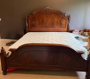 Ornate Carved Wood Bed Frame With Mattress - 82 in W