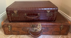 Vintage Suitcases - Crocodile-Pattern & Brown Leather Cases (Lot of 2)