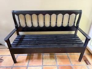 Black Painted Wood Spindle-Back Arm Bench