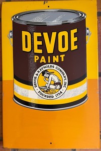 Vintage Devoe Paint Advertising Sign - 29 X 19 in - Indian Motif