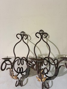 Wrought Iron Candle Wall Sconces - Pair