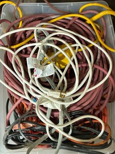 Mixed Extension Cord Assortment in Sterilite 56 Qt Tote - 16 14 X 23 X 12 14 in