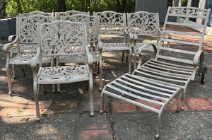 8 Ornate Patio Chairs, Chaise Lounge & Table Mixed Lot