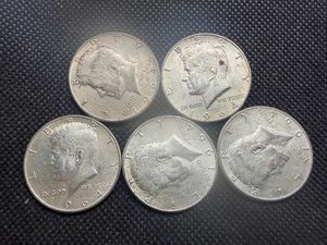 Five BU 1964 90% Silver Kennedy Half Dollars