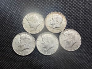 Five BU 1964 90% Silver Kennedy Half Dollars