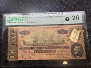 1864 Confederate $20.00 Bill PMG Graded Very Fine 20 - Beautiful Red Shade!!