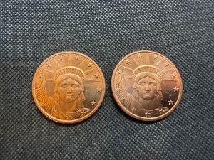 Two Copper One Ounce Rounds Statue of Liberty Design