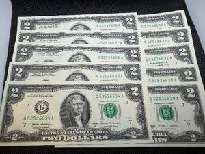 Ten Sequential $2 Bills