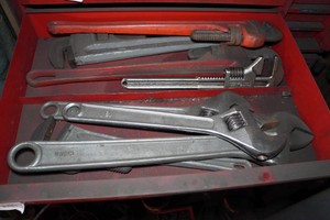 Contents of Drawer - Pipe Wrenches, Adjustable Wrenches
