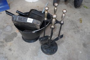 Fireplace Poker Set and Ash Bin