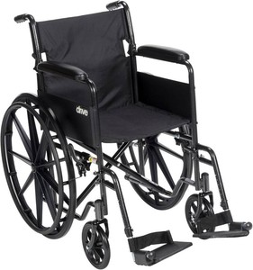 $249 Drive Silver Sport 1 Folding Transport Chair with Full Arms and Removable Swing Away Footrest, Portable Mobility Chair for Adults and Seniors, 18 Inch Seat,