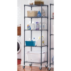 $150 Thin 5-Tier Rolling Metal Wire Storage Rack with Wheels - Graphite