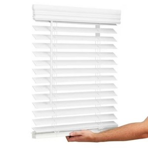 Lotus & Windoware Cordless 2 Faux Wood Room Darkening Horizontal Blind, 35 W x 64 L, Bright White, Embossed