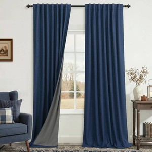 $47 KOUFALL Navy Blue Curtains 96 Inches Long Blackout Linen Back Tab Pleated Drapes for Living Room Bedroom 2 Panels Set
