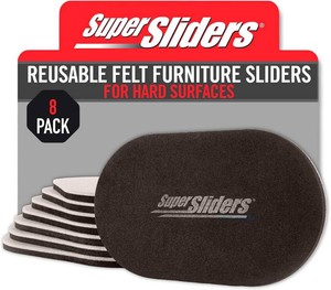 $22 Super Sliders 5-34 x 9-12 XL Oval Reusable Felt Furniture Sliders for Hard Surfaces, Anti-Slip Protective Furniture Moving Pads for Beds, Sofas, Dressers, Set of 8, Beige