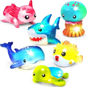 Tub Works  Under the Sea  Light Up Bath Toys, 6 Pack  Water-Activated Light Up Toys Flash & Change Color  Easy-Grip Baby & Toddler Bath Toys  Sensory Bathtub Toys with Bath Lights for Kids Bath