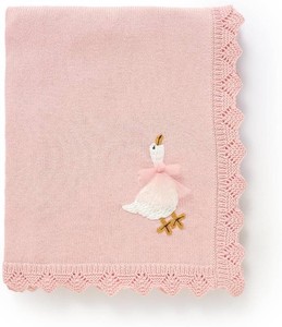 $21 Cotton Baby Blanket Heritage Receiving Cuddle Stroller Crib Blanket  with Cute Embroidered Goose for Boys and Girls 30x40 Inch Pink