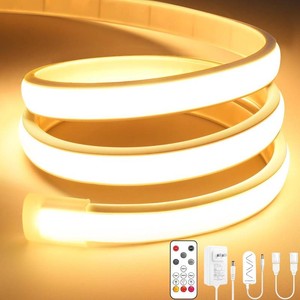 $27 Lamomo COB LED Strip Lights Pro, 16.4Ft Warm White Dimmable Self-Adhesive Led Rope Light with Remote, Flexible Cuttable Waterproof 3000K Silicone Neon Tape Lights for Bedroom, Indoor, Outdoor,Cabinet