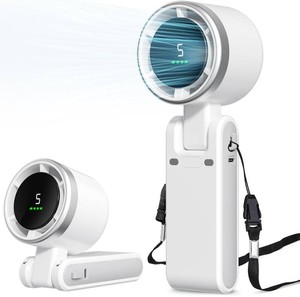 Portable Fan, Mini Fan, Handheld Turbo Fan, Portable Rechargeable Fan, 5-Speed, LED Display, Foldable Design (White)