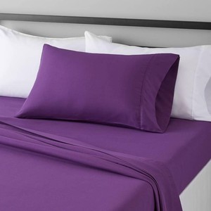 Amazon Basics Lightweight Super Soft Breathable Wrinkle-Free Microfiber 3-Piece Bed Sheet Set with 14-Inch Deep Pockets, Twin, Plum, Solid