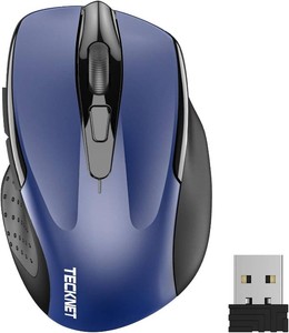 TECKNET Wireless Mouse, 2.4G Ergonomic Computer Mouse, 2600 DPI, Blue  Ergonomic Design with Side Grips, Adjustable DPI, 2-Year Battery, Compact Size, USB-A Plug & Play, Wide OS Compatibility