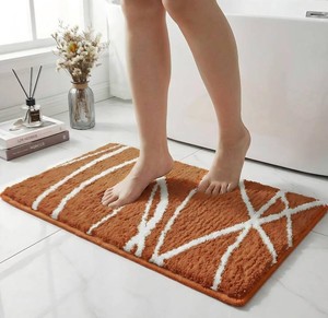 Tititex Luxury Orange White Curve Line Bathroom Rug, 16x24 inch Classic Extra Soft and Absorbent Microfiber Bath Rugs, Non-Slip Plush Shaggy Bath Carpet, Bath Mats for Floor, Tub and Shower