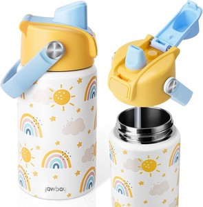 Kids Water Bottle for School 12 oz,Insulated Stainless Steel Water Bottle for Kids,Water Bottles for Toddler Girls Boys with Pop-Up Straw-Cap(Rainbow)